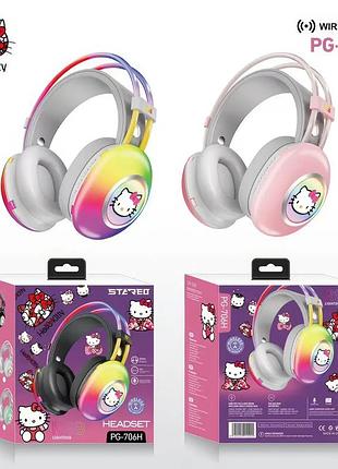 Навушники bluetooth накладні з rgb підсвічуванням та hello kitty pg-706h