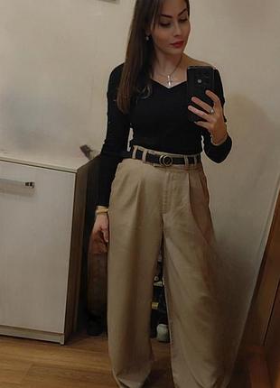 Брендовые широкие брюки с защитами палаццо  topshop