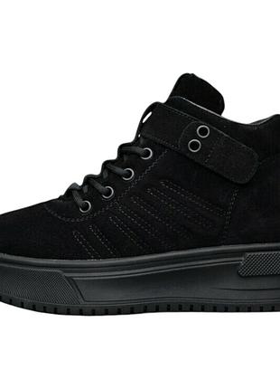 Женские зимние ботинки md, натуральная замша, черные, размеры 37-40