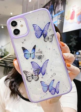 Чехол для apple iphone 14 pro alitek бабочки с блестками purple