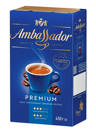Ambassador premium кофе натуральный жареный молотый 450г