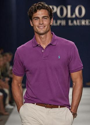Мужская футболка поло polo by ralph lauren, фиолетовая, размер l, 100% хлопок