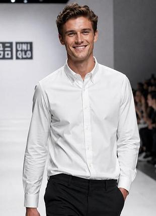 Мужская рубашка uniqlo белая l - xl хлопок