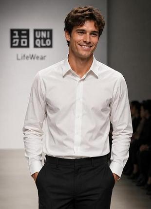 Мужская белая рубашка uniqlo s 100% хлопок