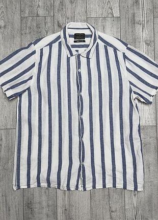 Рубашка мужская primark синяя 2xl лён (linen blend) 2