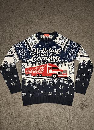 Новогодний свитер Coca-cola "holidays are coming" (s / s–m, мужской / унисекс)