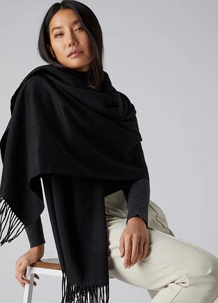 Шарф-палантин кашемировый с бахромой черный унисекс cashmere