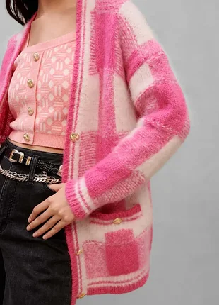 Maje mohair женский стильный кардиган кофта в клетку твидовый