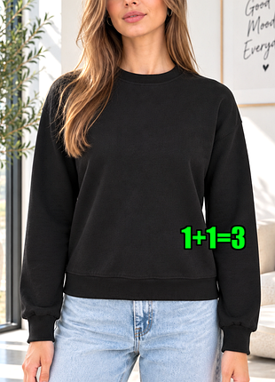 🤩1+1=3** базовый черный женский свитшот на флисе свитер george, размер 44 - 46