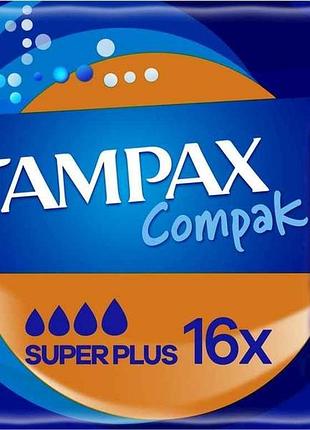 Тампоны 16шт с аппликатором tampax compak super plus duo тм tampax