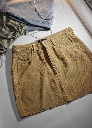 Бежевая вельветовая юбка bershka