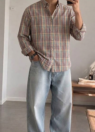 Рубашка мужская в клетку разноцветная 👔 100% бавовна 🏷️ maddison 👕 длинный рукав кeжуал