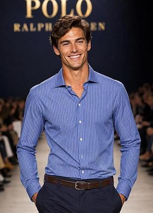 Мужская рубашка polo ralph lauren синяя l хлопок