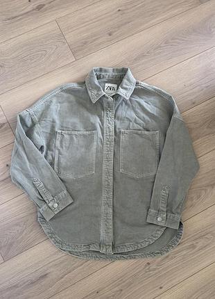 Джинсова сорочка zara зара хакі xs хс