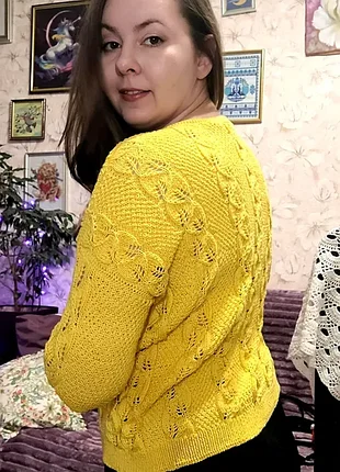 Яскраво-жовта в'язана блуза з бавовни (m–l) — нова, ручна робота!