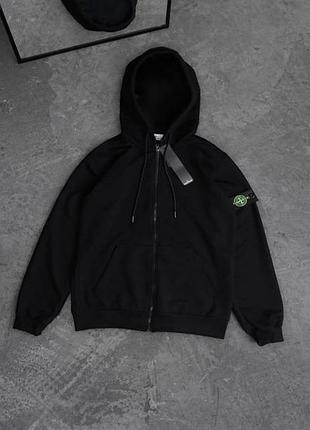 Кофта чоловіча stone island на змійці з капюшоном, чорна