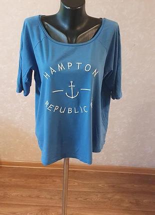 Синя бавовняна футболка hampton republic з якорем, вільна блуза, розмір 44/46 (l-xl)