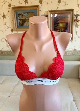 Красный кружевной бюстгальтер guess y-образная спинка бралет guess бра размер xs