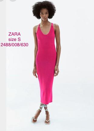 Рожева трикотажна сукня міді zara, розмір m (38)