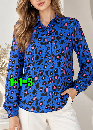 🤩1+1=3** яскрава леопардова синя блузка pour moi, розмір 44 - 46
