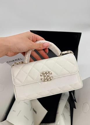 Chanel mini flap top handle bag caviar leather milk 18x13