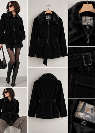 Черная бархатная куртка j.glery контрастный меховой воротник y2k vintage contrast collar jacket 90х-2000х