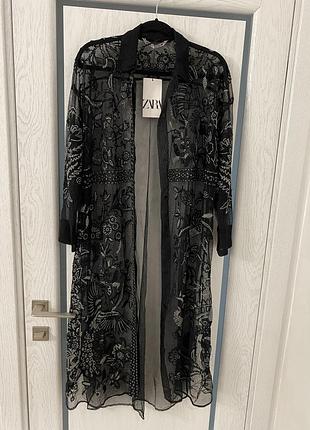 Zara новый шикарный длинный кардиган из микро сетки 46-48 р