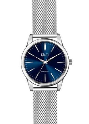 Мужские часы q&q qb02j801y стальной браслет миланского плетения водозащита 30 м синий циферблат