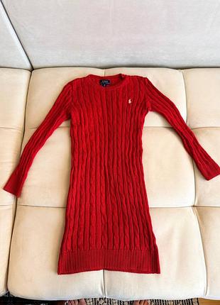 Красное платье-свитер polo ralph lauren 6-7 лет 130см оригинал детское вязаное платье
