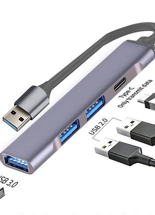 Usb-хаб otg usb 3.0 type-a на 4 порта: 1xusb 3.0 + 2xusb 2.0 + type-c, alitek metal grey