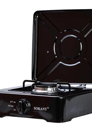 Газовая настольная плита sokany sk-07005, 1 конфорка, 2.2 квт, черная