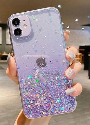Силиконовый чехол с блестками для apple iphone 13 pro gradient purple