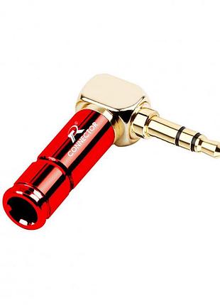 Штекер металевий кутовий під паяння freeend — jack 3.5 мм, trs 3 pin r connector red/gold