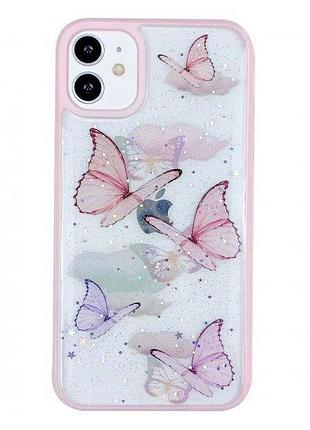 Панель чехол для apple iphone 13/14 alitek batterfly бабочки с блестками pink 3