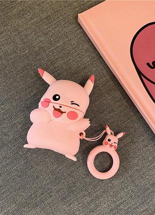 Чохол для навушників apple airpods alitek пікачу pink wink + тримач на палець