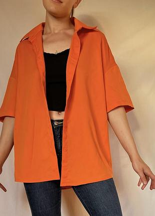 Orange oversize shirt shein яскрава помаранчева сорочка s т3