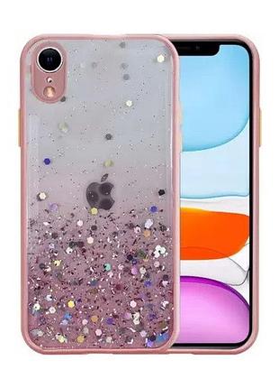 Чехол панель с блестками и защитой камеры для apple iphone xr pink