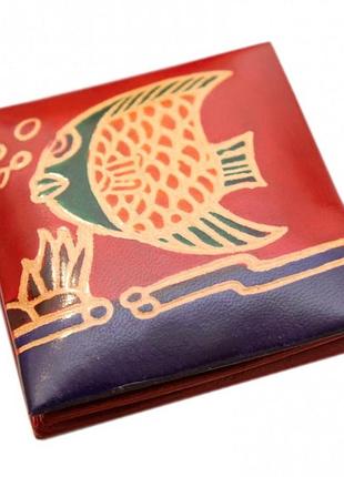 Кошелек кожаный на кнопке рыбка красный