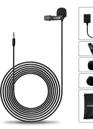Петличный микрофон для компьютера, камеры, телефона sairen s-lav black (6 м кабель)
