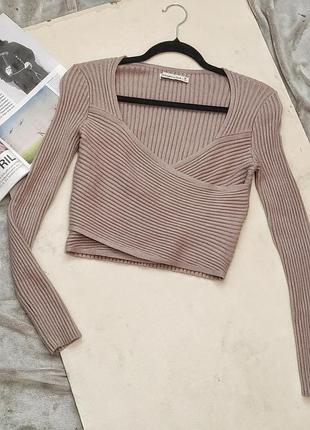 Трикотажний лонгслів на запах в рубчик бежевого кольору abercrombie&fitch