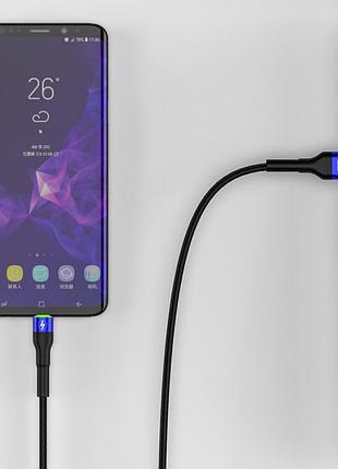 Кабель rock usb — type c led 5a qc4.0 black/blue, 1 м (для китайських телефонів)