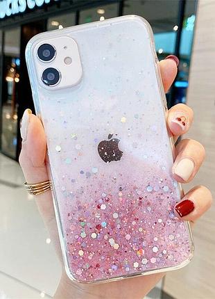 Силіконовий чохол панель із блискітками для apple iphone x, xs gradient pink