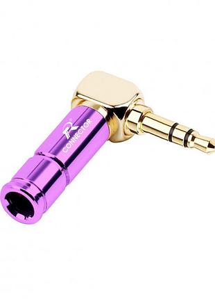Штекер кутовий металевий під паяння r connector freeend — jack 3.5 мм, trs 3 pin purple/gold