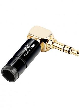 Штекер кутовий металевий під паяння r connector freeend — jack 3.5 мм, trs 3 pin black/gold