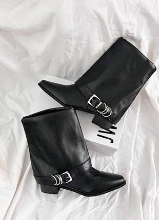 Чоботи з широкою халявою та декоративними ремінцями з пряжками😍🖤