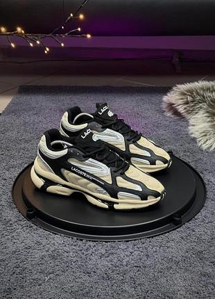 Кросівки lacoste l003 2k24 лакост л003 мкузькі бежеві зі шкіри та сітки для casual-стилю