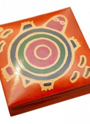 Кошелек кожаный на кнопке черепаха оранжевый