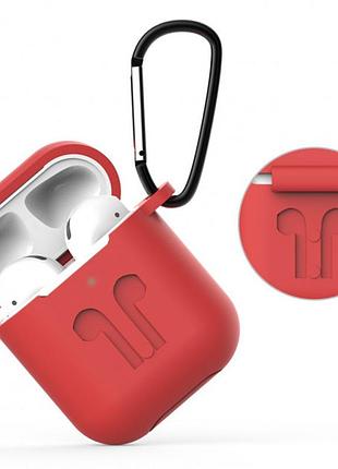 Чехол + карабин для наушников apple airpods 2 и 1 alitek red