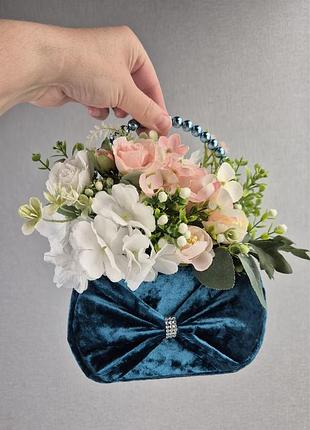 Декоративний елемент декоративна сумочка-кашпо з квітами ручної роботи handmade