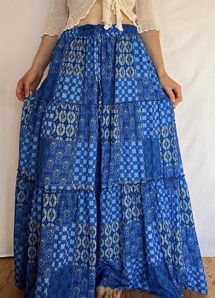 Blue boho patchwork — т3  ярусна бохо-спідниця максі
